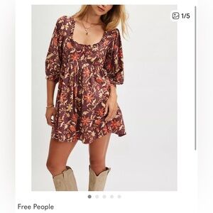 Free People burgundy Lola Floral Mini Dress
